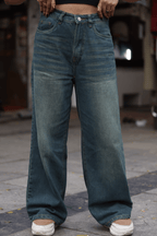 OLIVE GREEN WASH UNISEX BAGGY DENIM