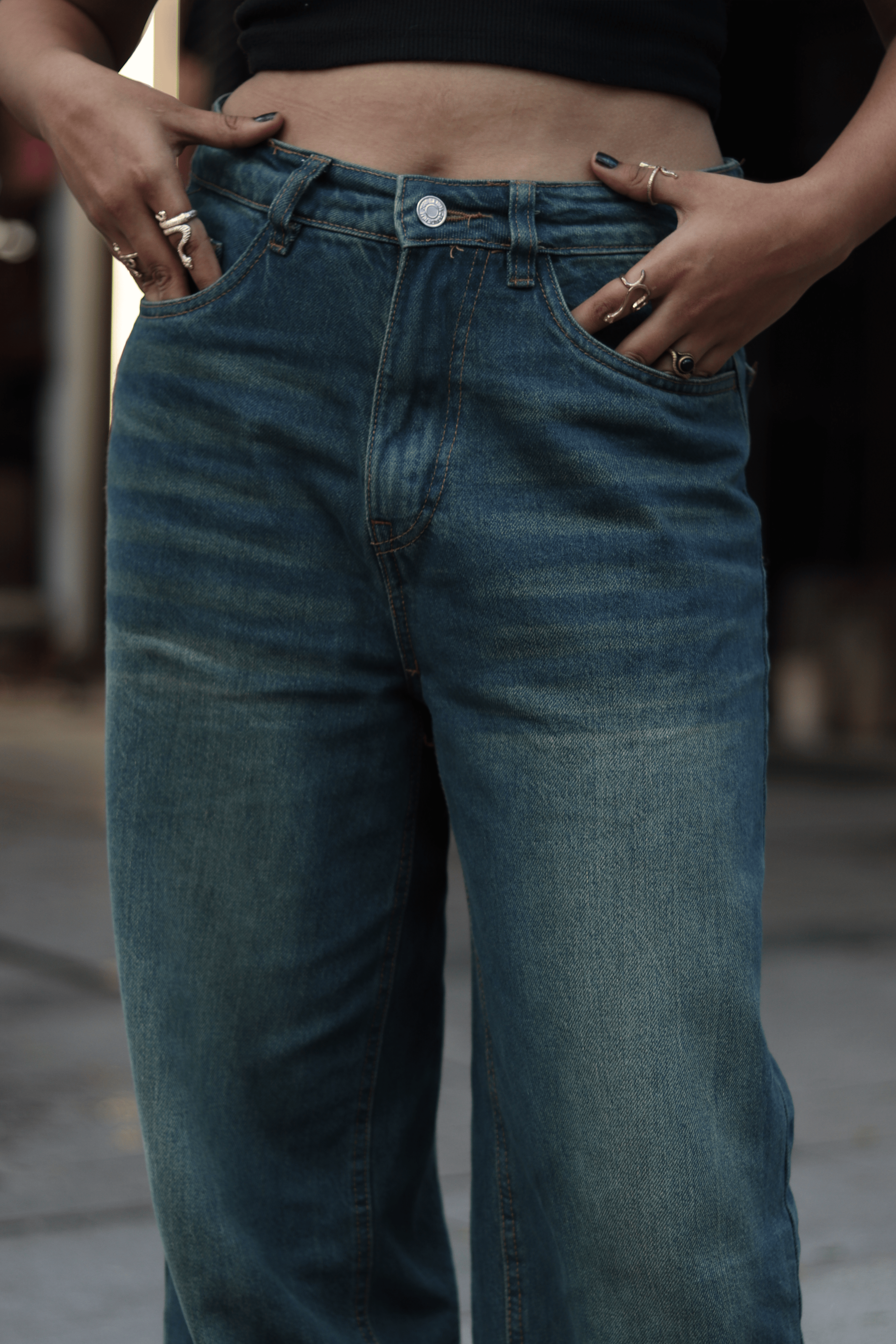 OLIVE GREEN WASH UNISEX BAGGY DENIM