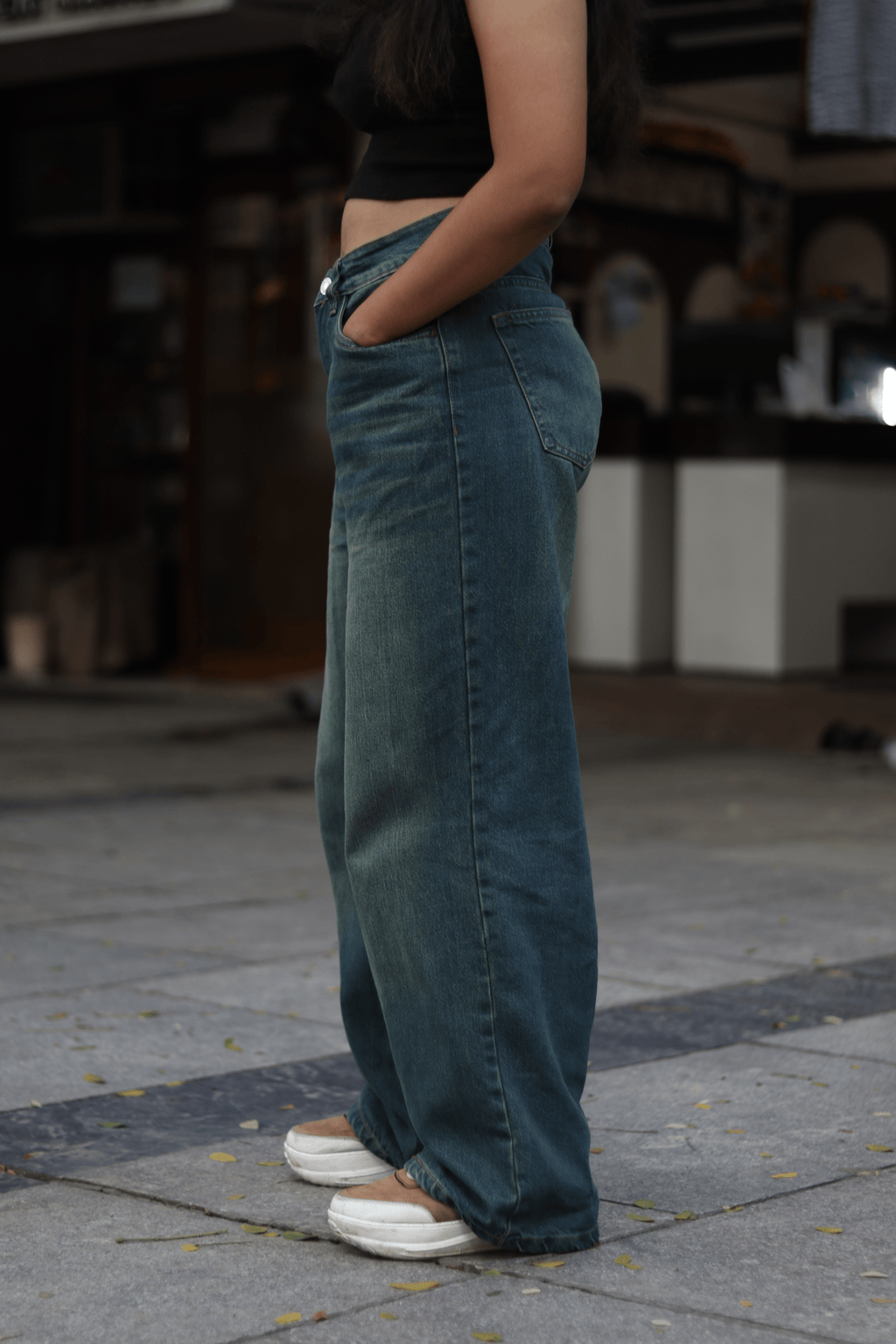 OLIVE GREEN WASH UNISEX BAGGY DENIM