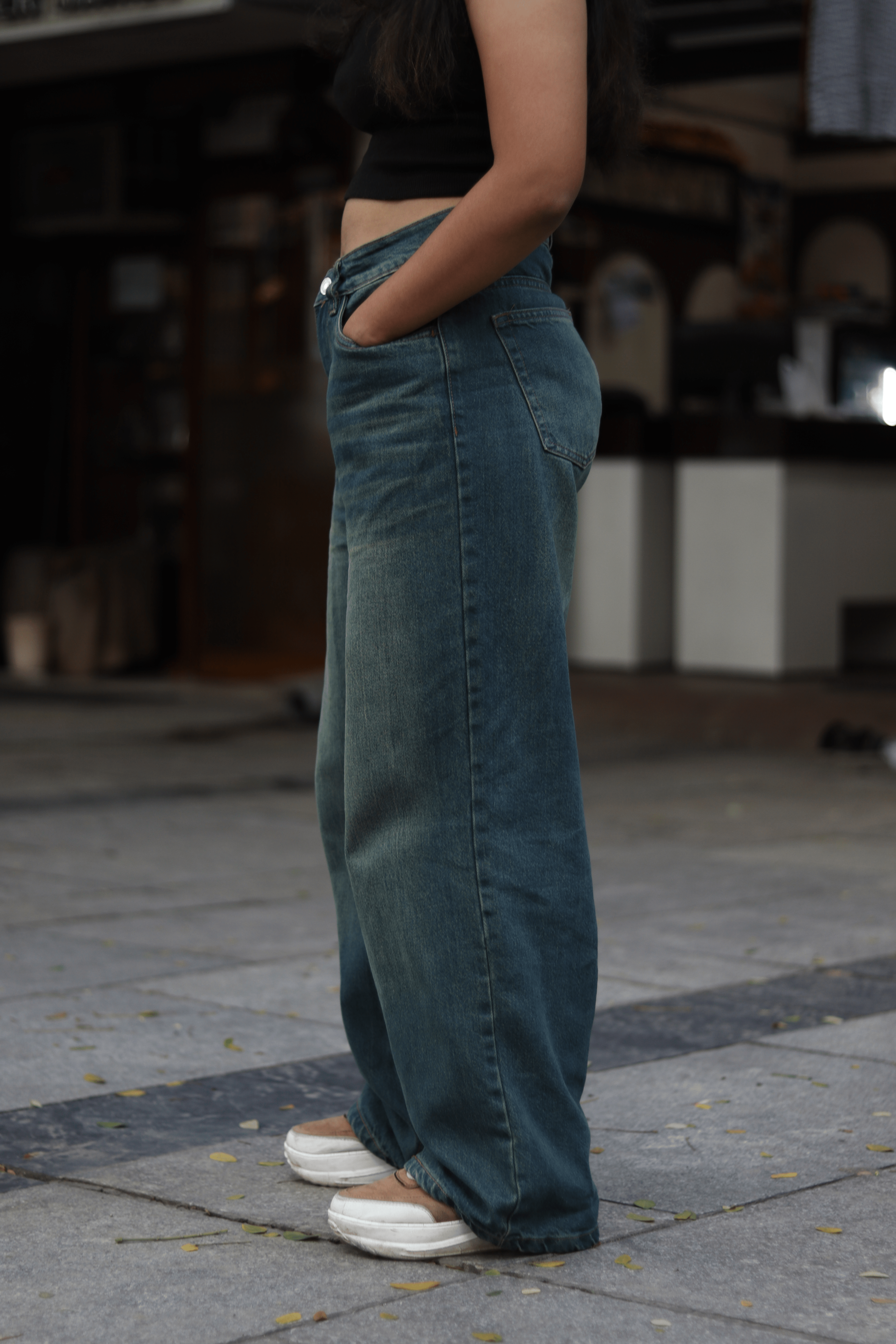 OLIVE GREEN WASH UNISEX BAGGY DENIM